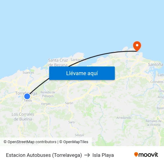 Estacion Autobuses (Torrelavega) to Isla Playa map