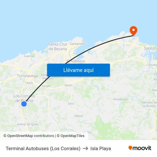 Terminal Autobuses (Los Corrales) to Isla Playa map