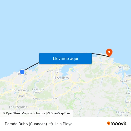 Parada Buho (Suances) to Isla Playa map