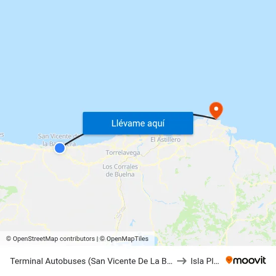 Terminal Autobuses (San Vicente De La Barquera) to Isla Playa map