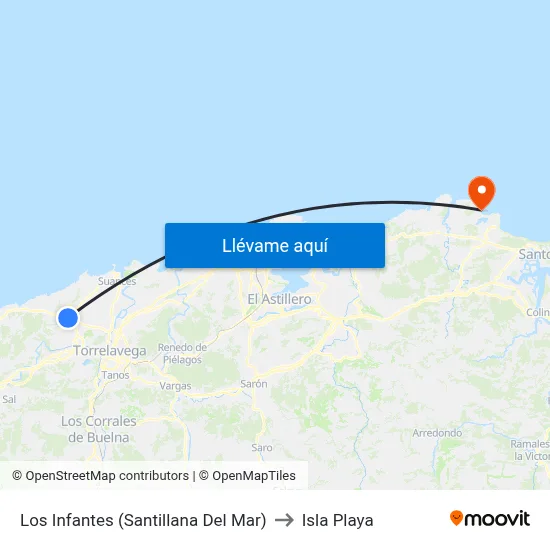 Los Infantes (Santillana Del Mar) to Isla Playa map