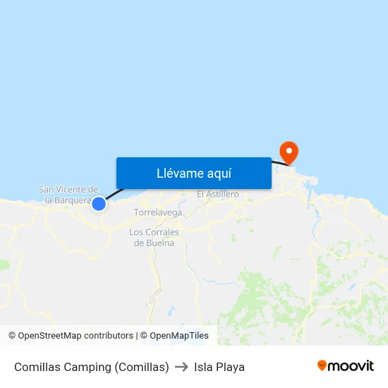 Comillas Camping (Comillas) to Isla Playa map