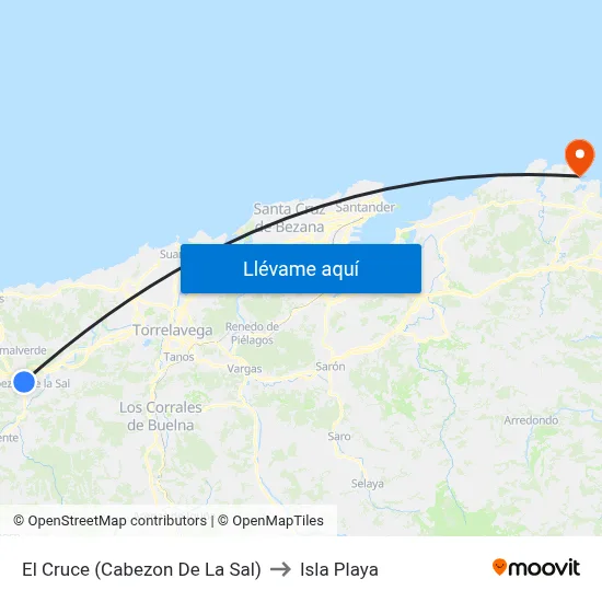 El Cruce (Cabezon De La Sal) to Isla Playa map