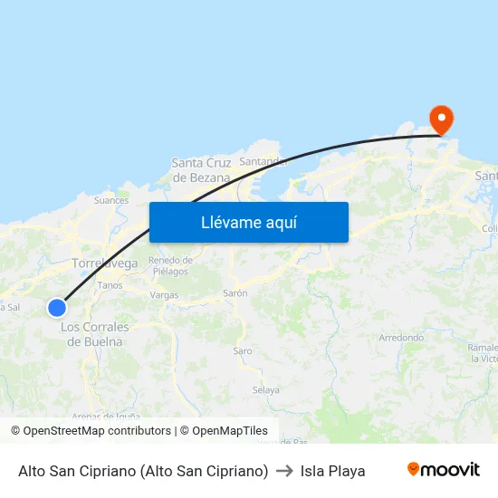 Alto San Cipriano (Alto San Cipriano) to Isla Playa map