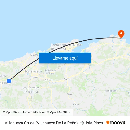 Villanueva Cruce (Villanueva De La Peña) to Isla Playa map