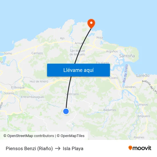 Piensos Benzi (Riaño) to Isla Playa map