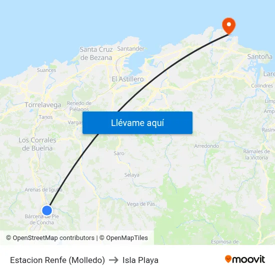 Estacion Renfe (Molledo) to Isla Playa map