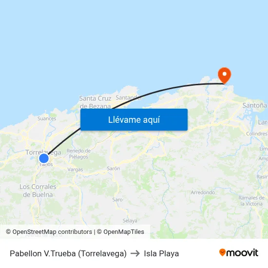 Pabellon V.Trueba (Torrelavega) to Isla Playa map