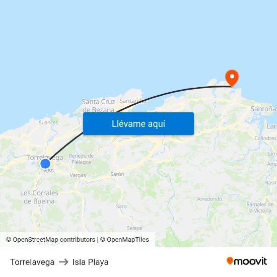 Torrelavega to Isla Playa map