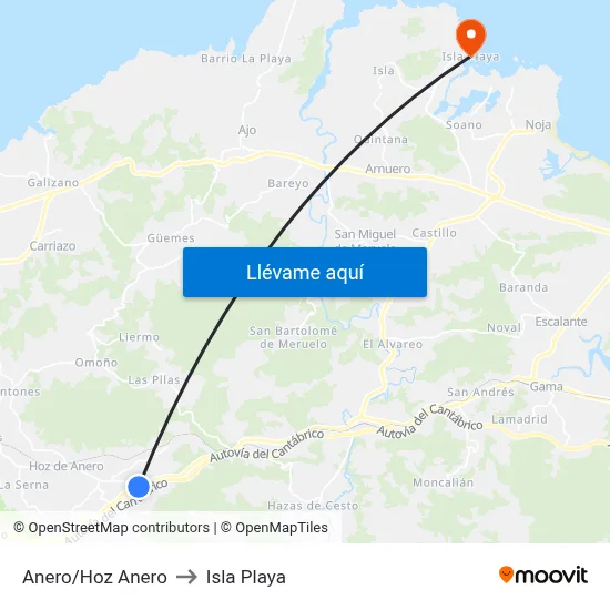 Anero/Hoz Anero to Isla Playa map