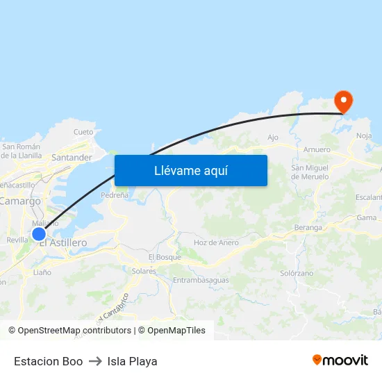 Estacion Boo to Isla Playa map