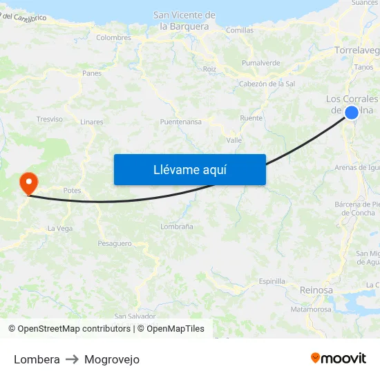 Lombera to Mogrovejo map