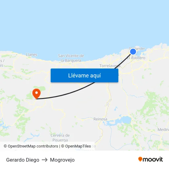 Gerardo Diego to Mogrovejo map