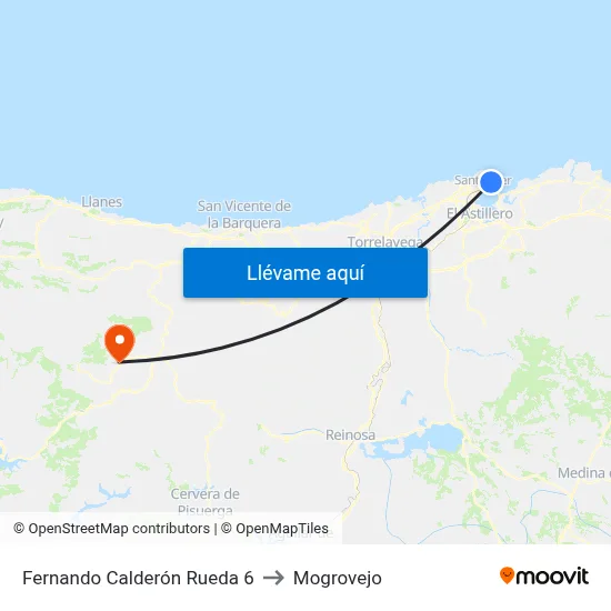 Fernando Calderón Rueda 6 to Mogrovejo map