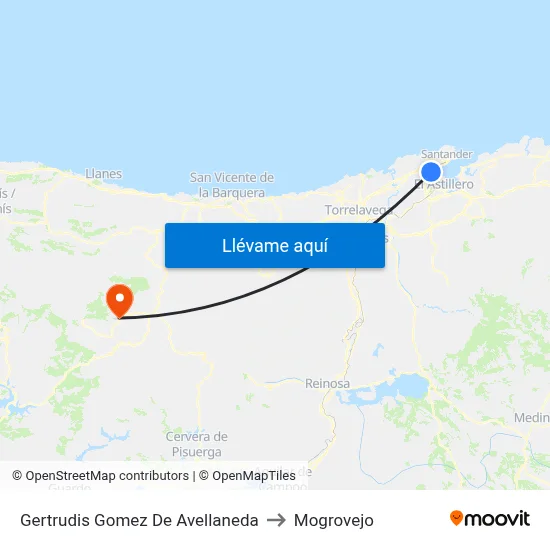 Gertrudis Gomez De Avellaneda to Mogrovejo map