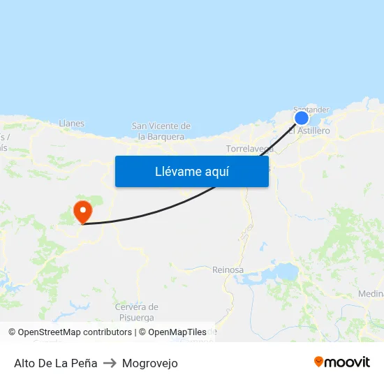 Alto De La Peña to Mogrovejo map