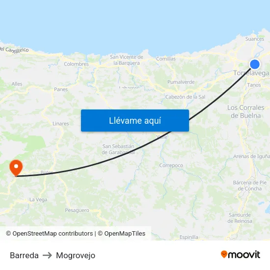 Barreda to Mogrovejo map