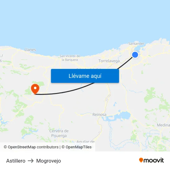 Astillero to Mogrovejo map