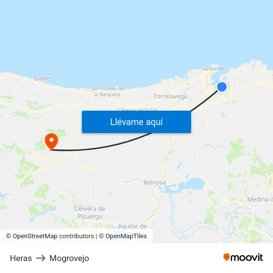 Heras to Mogrovejo map