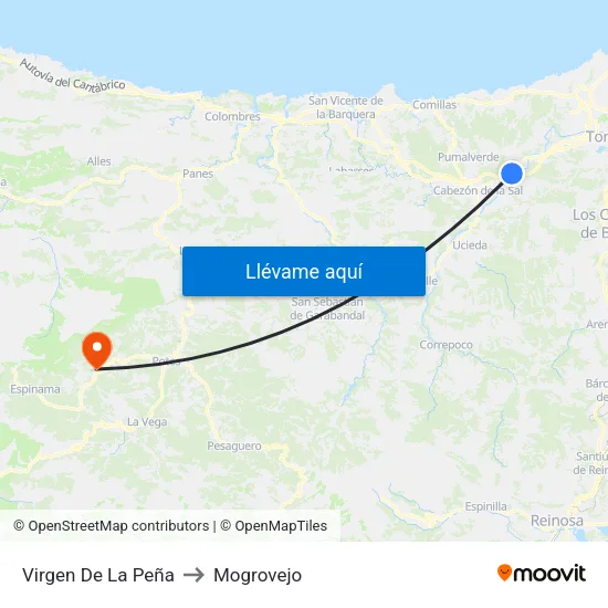 Virgen De La Peña to Mogrovejo map