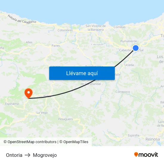 Ontoria to Mogrovejo map