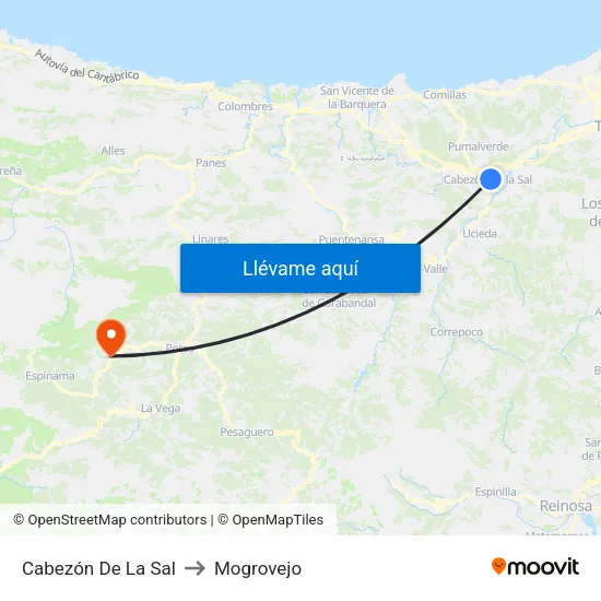Cabezón De La Sal to Mogrovejo map