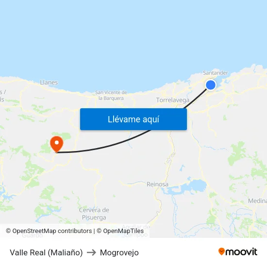 Valle Real (Maliaño) to Mogrovejo map