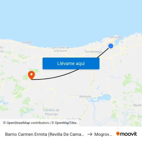 Barrio Carmen Ermita (Revilla De Camargo) to Mogrovejo map