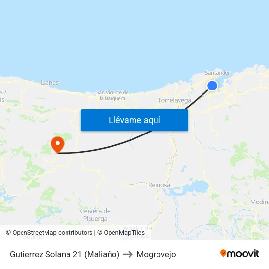 Gutierrez Solana 21 (Maliaño) to Mogrovejo map