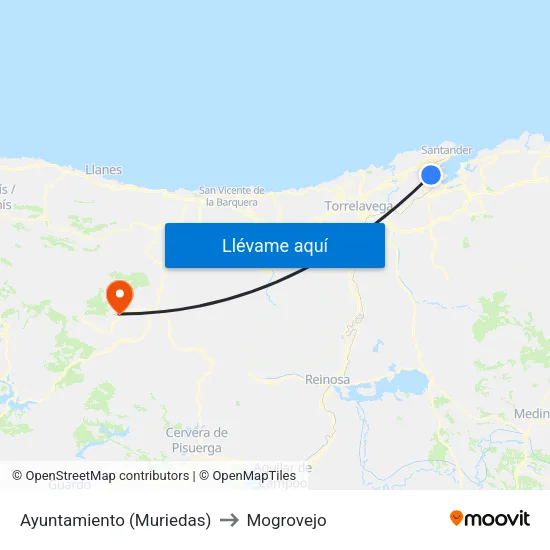 Ayuntamiento (Muriedas) to Mogrovejo map