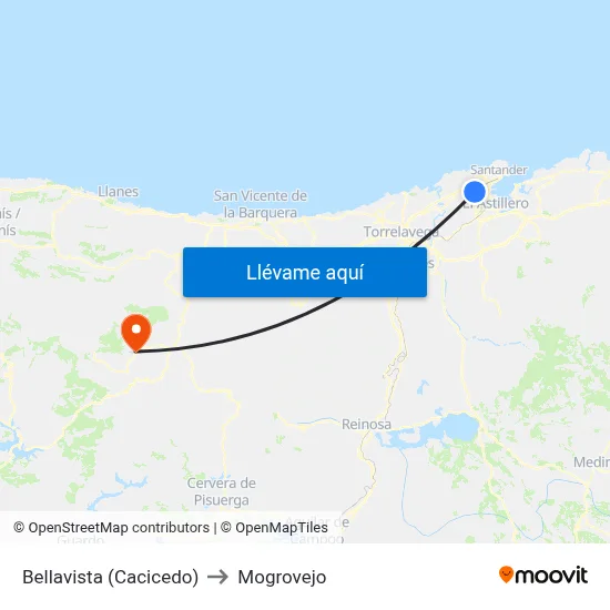 Bellavista (Cacicedo) to Mogrovejo map