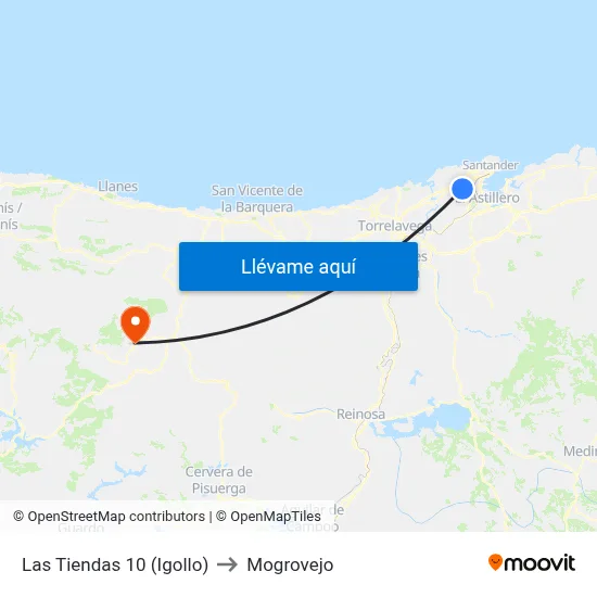 Las Tiendas 10 (Igollo) to Mogrovejo map