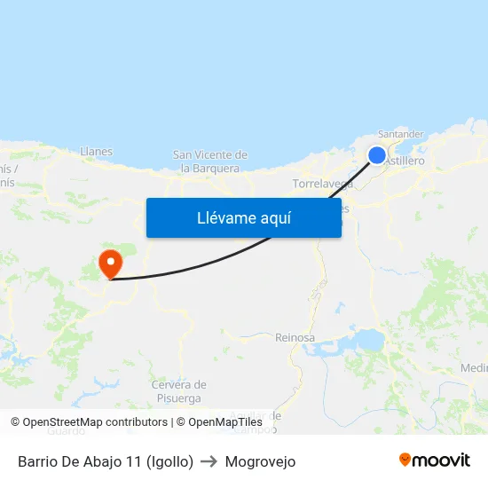 Barrio De Abajo 11 (Igollo) to Mogrovejo map
