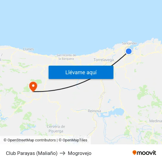 Club Parayas (Maliaño) to Mogrovejo map