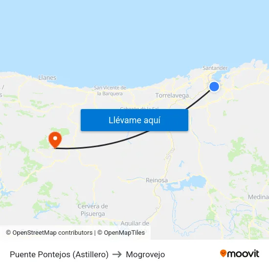 Puente Pontejos (Astillero) to Mogrovejo map