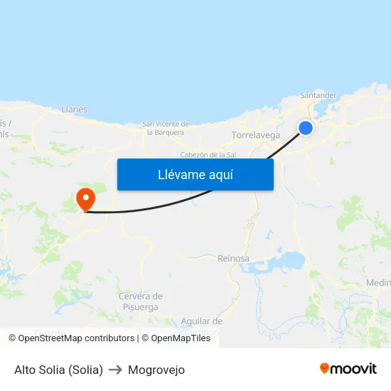 Alto Solia (Solia) to Mogrovejo map