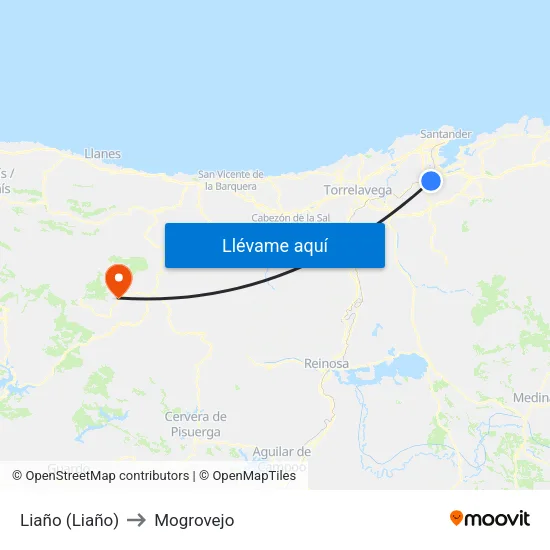 Liaño (Liaño) to Mogrovejo map