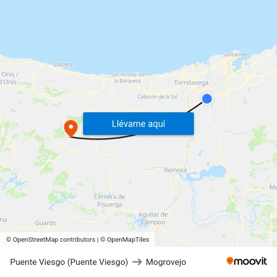 Puente Viesgo (Puente Viesgo) to Mogrovejo map