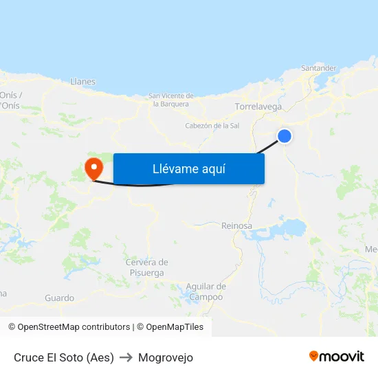 Cruce El Soto (Aes) to Mogrovejo map