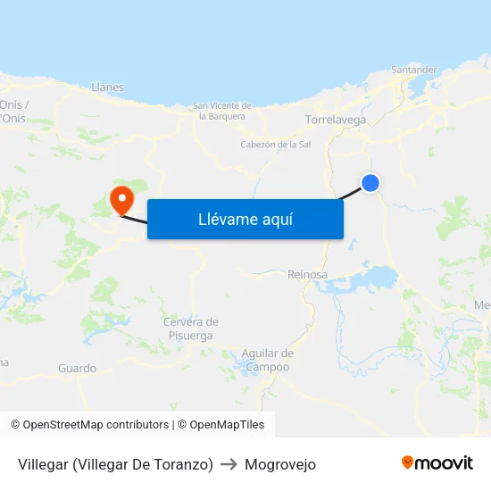 Villegar (Villegar De Toranzo) to Mogrovejo map