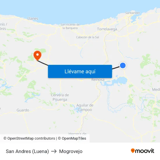 San Andres (Luena) to Mogrovejo map