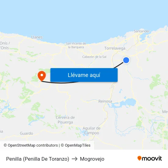 Penilla (Penilla De Toranzo) to Mogrovejo map