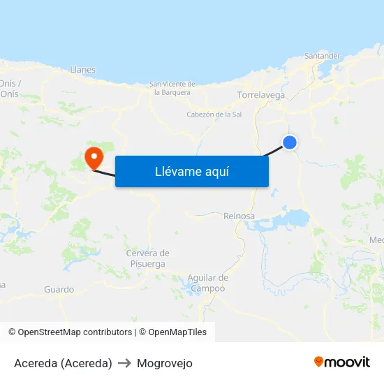 Acereda (Acereda) to Mogrovejo map