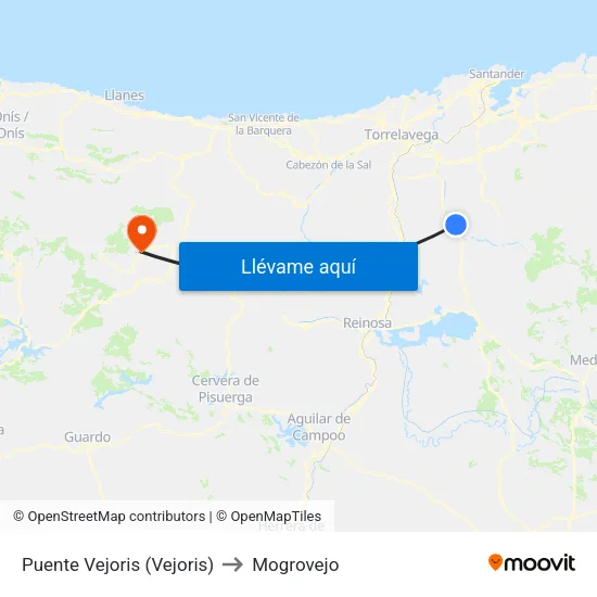 Puente Vejoris (Vejoris) to Mogrovejo map