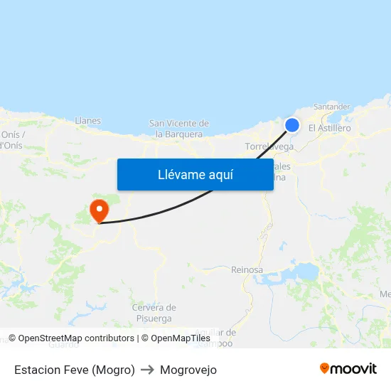 Estacion Feve (Mogro) to Mogrovejo map