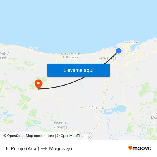 El Perujo (Arce) to Mogrovejo map