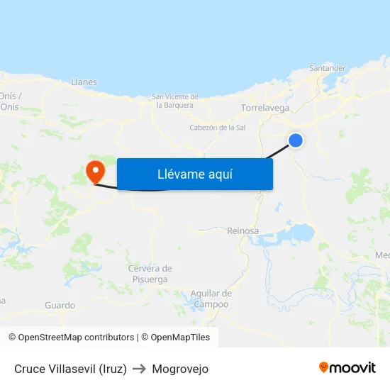 Cruce Villasevil (Iruz) to Mogrovejo map