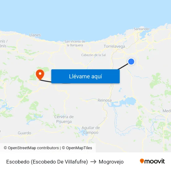 Escobedo (Escobedo De Villafufre) to Mogrovejo map