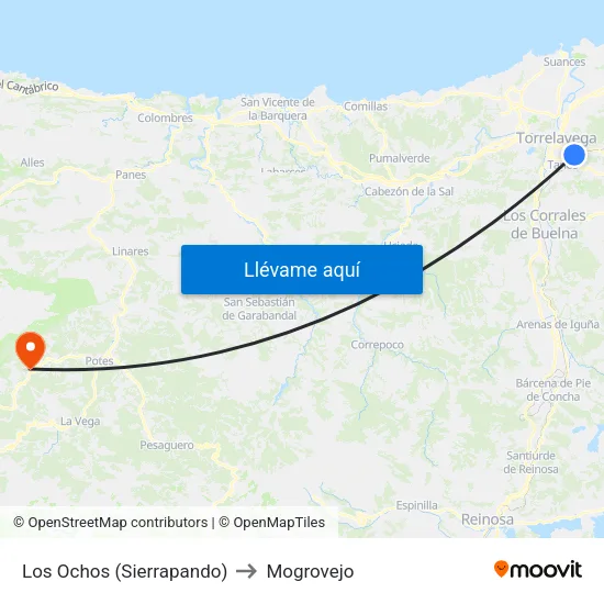 Los Ochos (Sierrapando) to Mogrovejo map