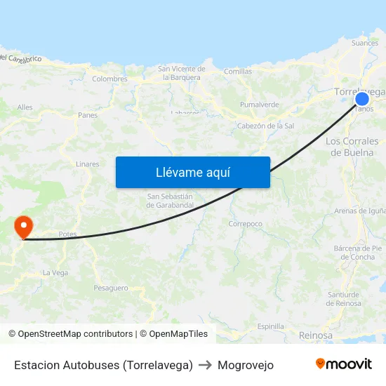 Estacion Autobuses (Torrelavega) to Mogrovejo map